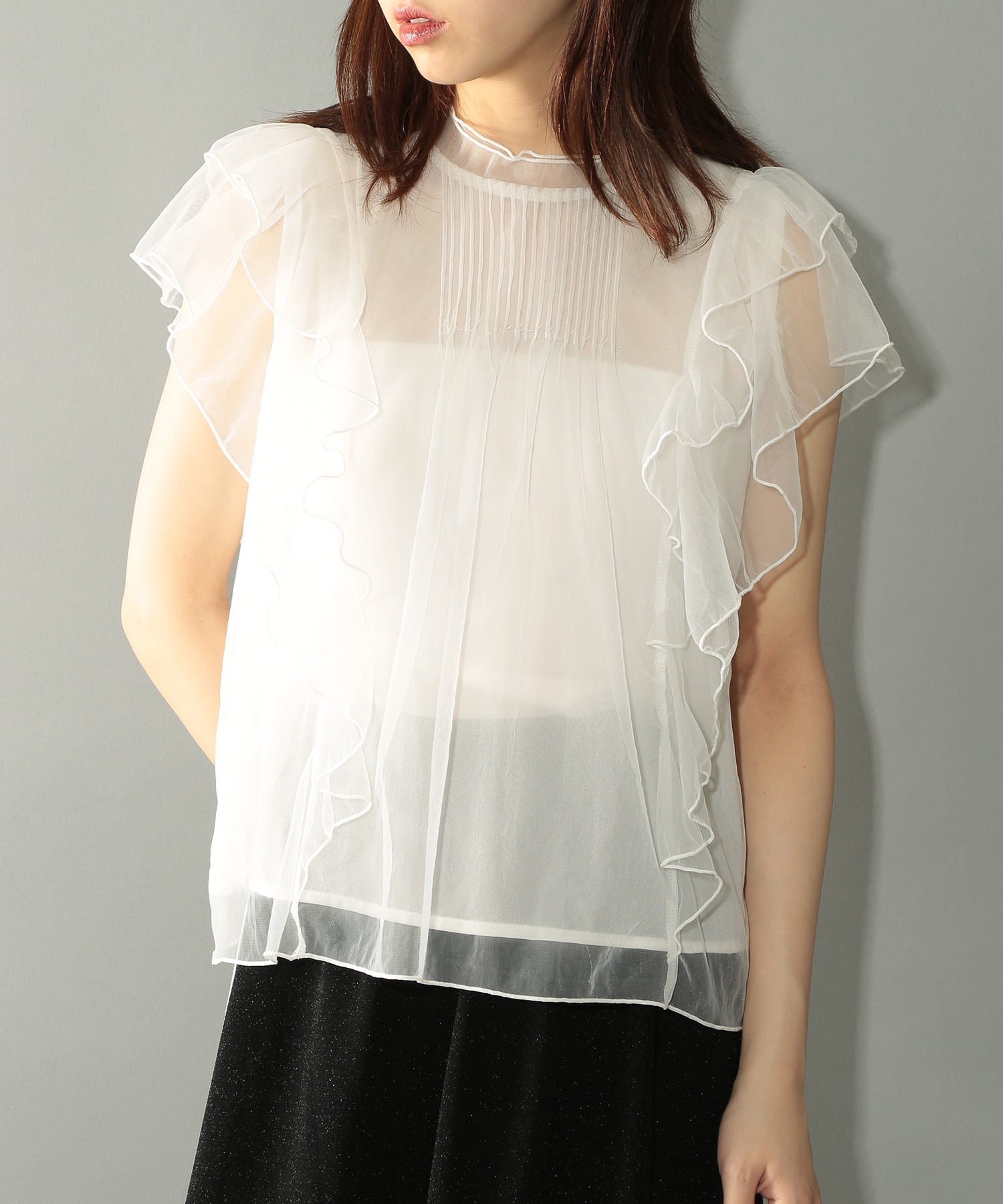 メゾンブリーズレヴール MAISON BREEZE reveur 【MAISON BREEZE reveur】チュール フリル フレア ノースリーブ セール 29%OFF】メゾンブリーズレヴール MAISON BREEZE reveur