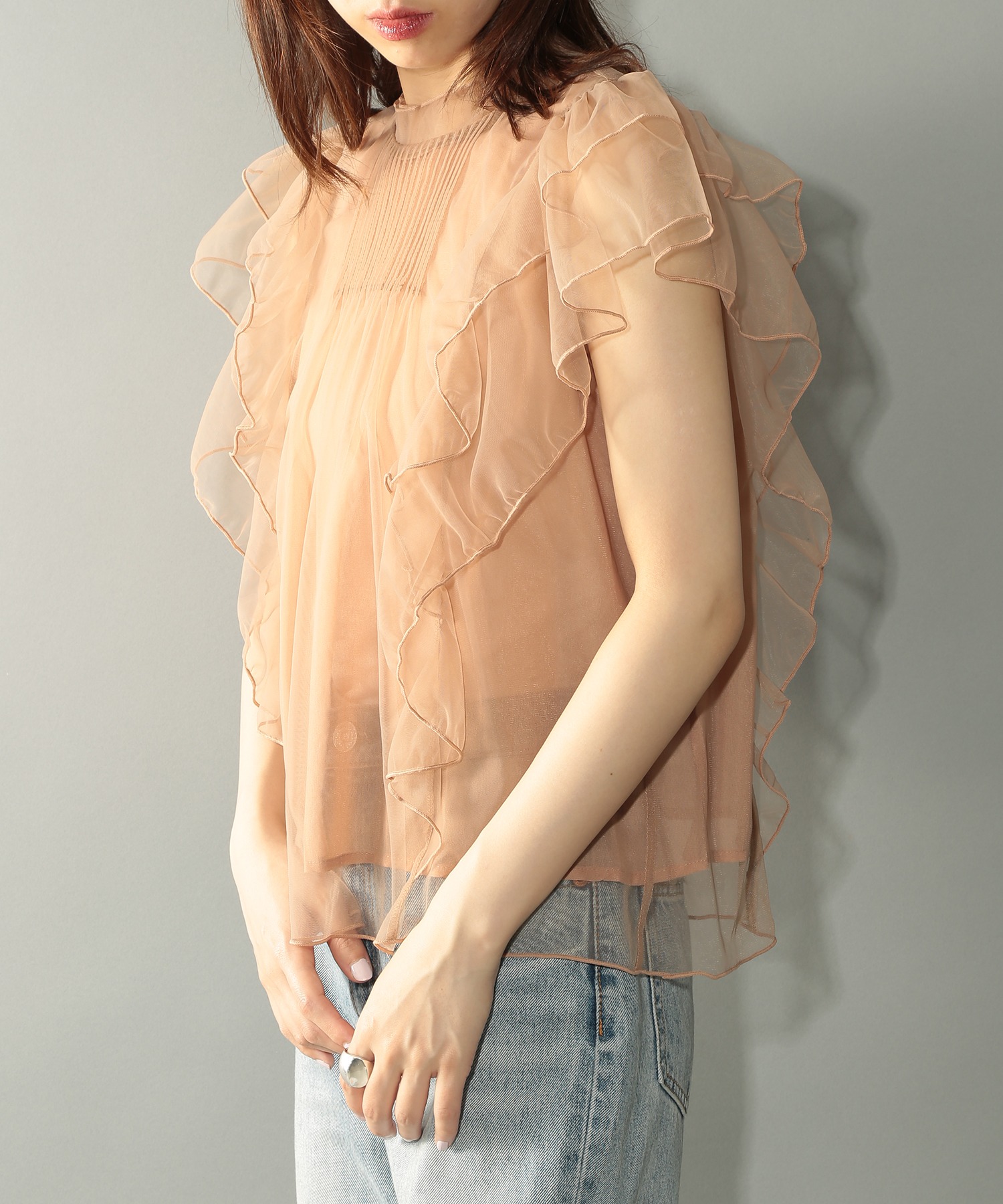 メゾンブリーズレヴール MAISON BREEZE reveur 【MAISON BREEZE reveur】チュール フリル フレア ノースリーブ メゾンブリーズレヴール MAISON BREEZE reveur 【MAISON BREEZE
