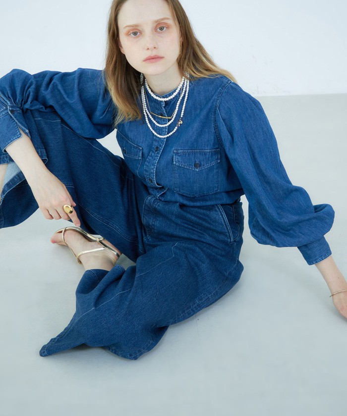 Rie Miller◆長袖ブラウス/FREE/コットン/BLU/4-0038-9-01-002/パワショルデニムブラウス セール 40%OFF】【RM denim】パワショルデニムブラウス
