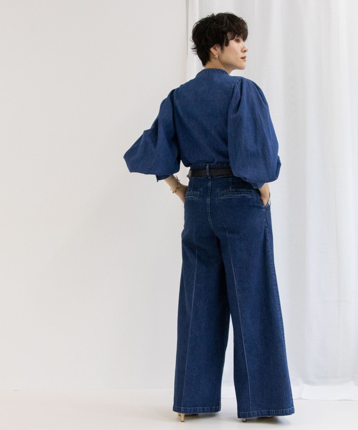 Rie Miller◆長袖ブラウス/FREE/コットン/BLU/4-0038-9-01-002/パワショルデニムブラウス セール 40%OFF】【RM denim】パワショルデニムブラウス