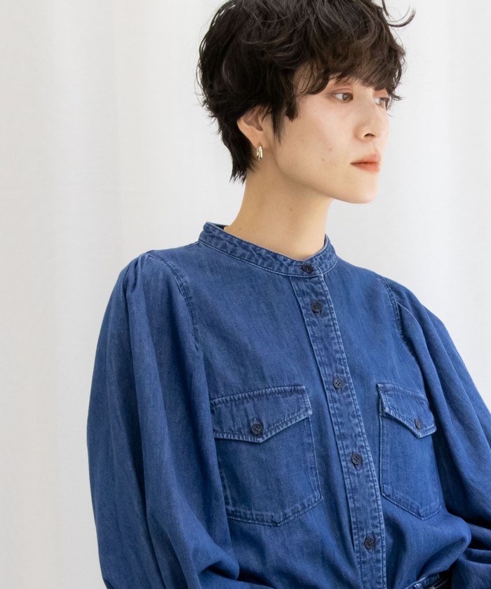 Rie Miller◆長袖ブラウス/FREE/コットン/BLU/4-0038-9-01-002/パワショルデニムブラウス セール 40%OFF】【RM denim】パワショルデニムブラウス