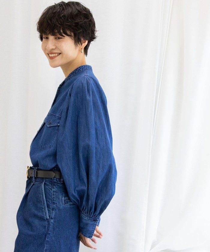 Rie Miller◆長袖ブラウス/FREE/コットン/BLU/4-0038-9-01-002/パワショルデニムブラウス セール 40%OFF】【RM denim】パワショルデニムブラウス