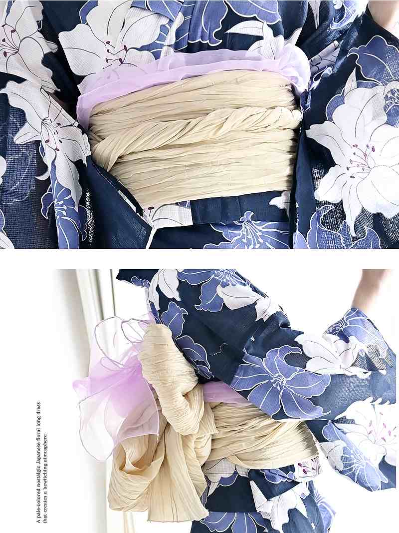 浴衣 紺浴衣 ネイビー浴衣 大きい花柄 セパレート 二部式 洋服