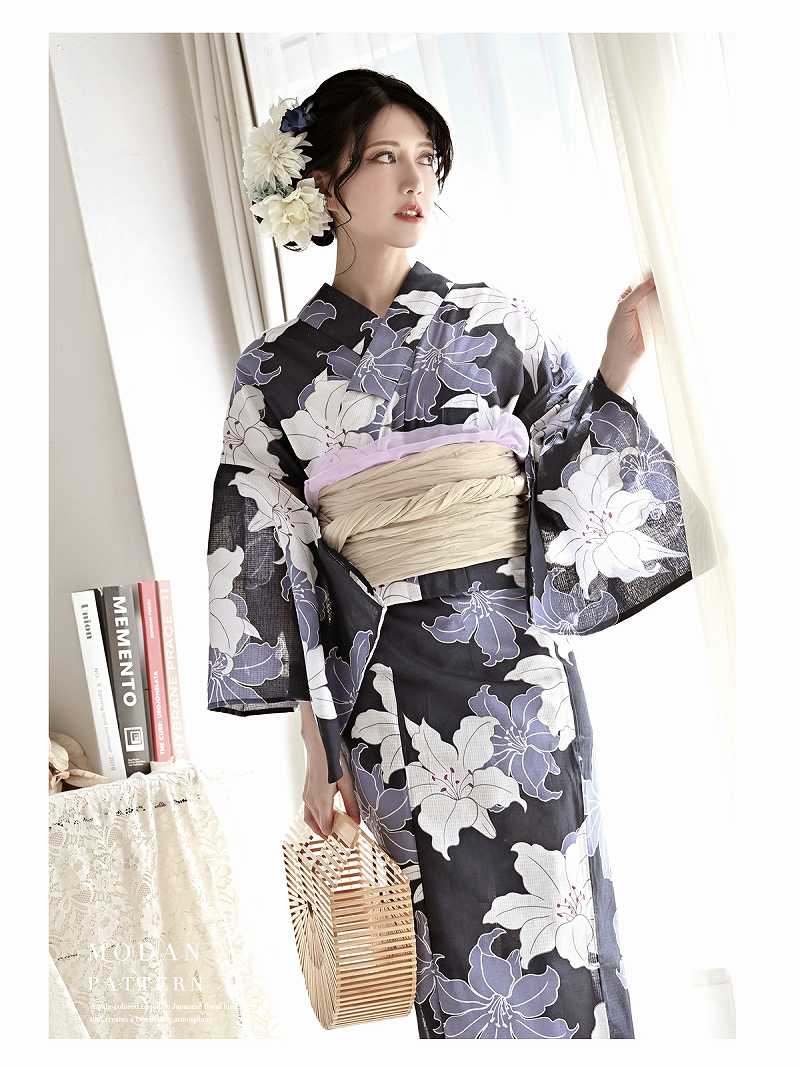 浴衣 紺浴衣 ネイビー浴衣 大きい花柄 セパレート 二部式 洋服