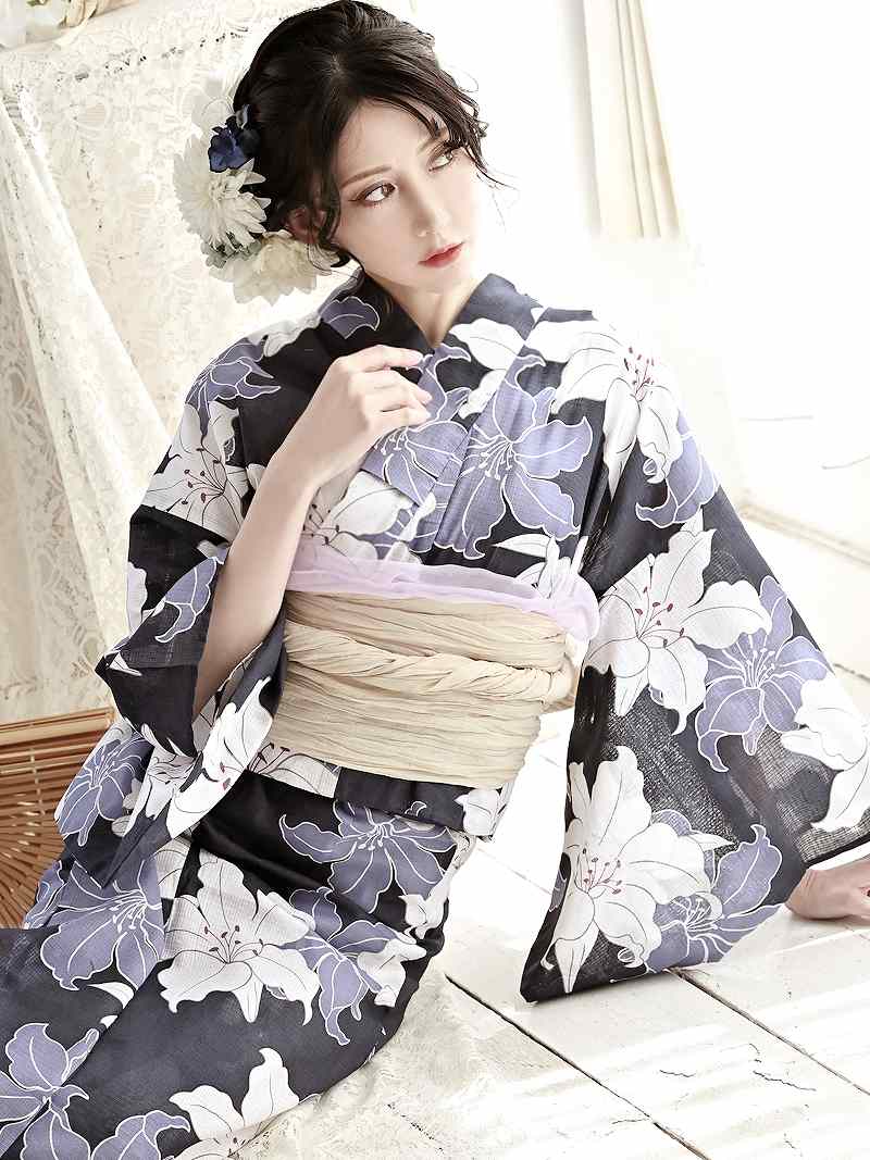 浴衣 紺浴衣 ネイビー浴衣 大きい花柄 セパレート 二部式 洋服