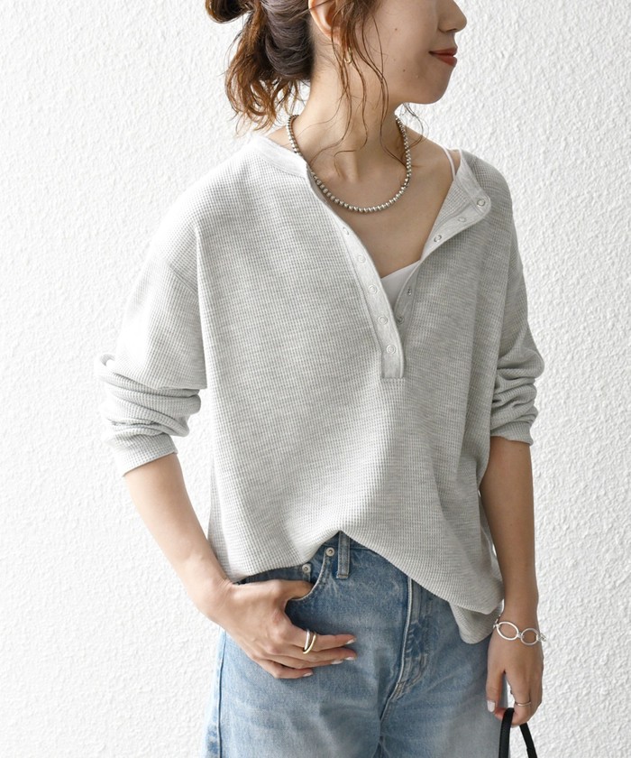 SHIPS for women / シップスウィメン SHIPS any:〈洗濯機可能〉ワッフル ヘンリーネック ラウンドヘム プルオーバー SHIPS｜SHIPS any:<洗濯機可能>ワッフル ヘンリーネック