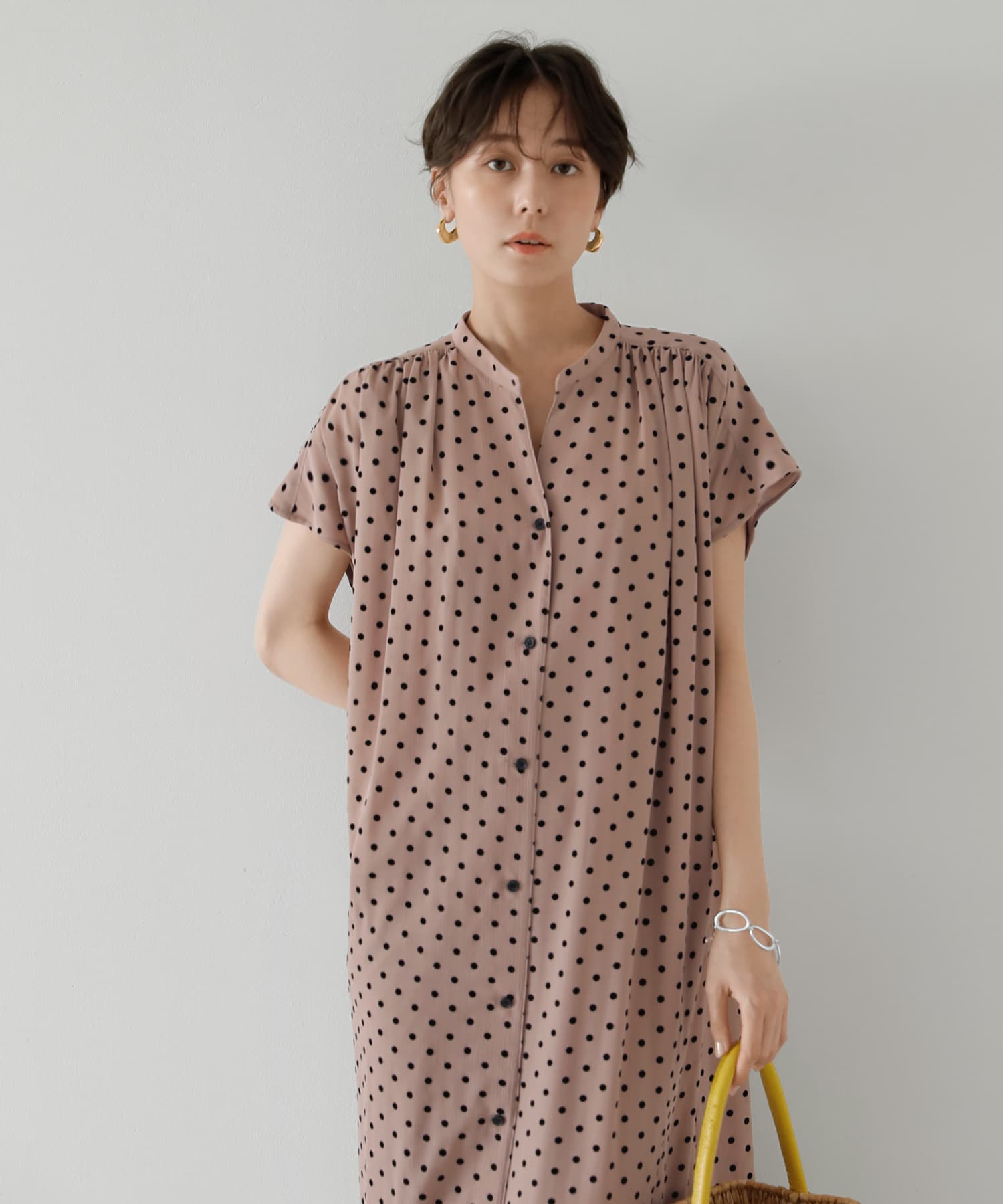 【新品】liilu* リール ワンピース 6-8Y、つけ襟 スタイルデリ STYLE DELI 【LUXE】楊柳ドット襟付きVネック