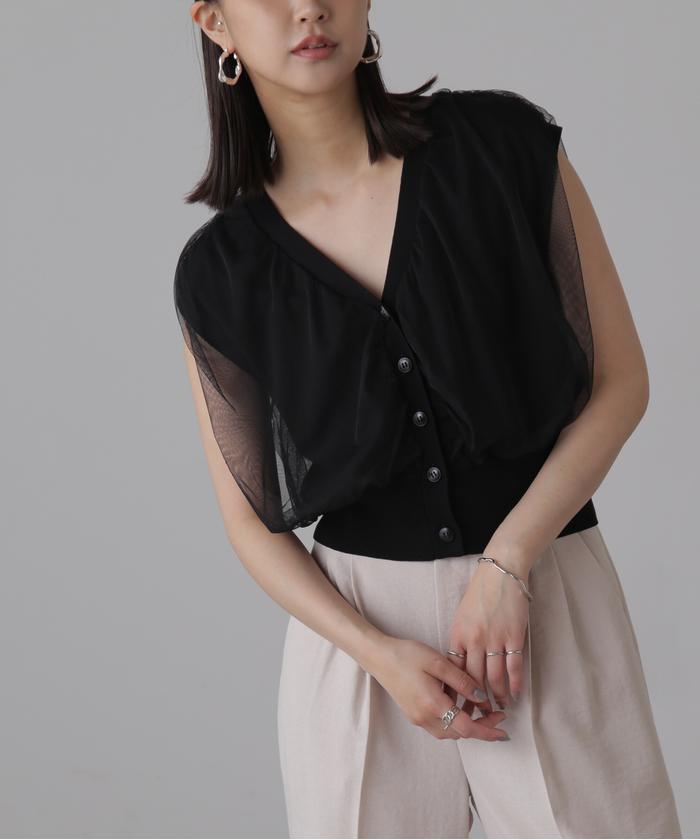 ニット セーター ニットチュールレイヤードノースリーブ レディース セール 20%OFF】前後2wayチュールレイヤードノースリーブニット