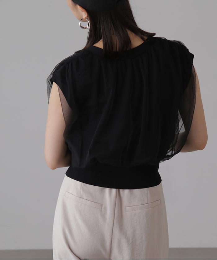 セール 20%OFF】前後2wayチュールレイヤードノースリーブニット