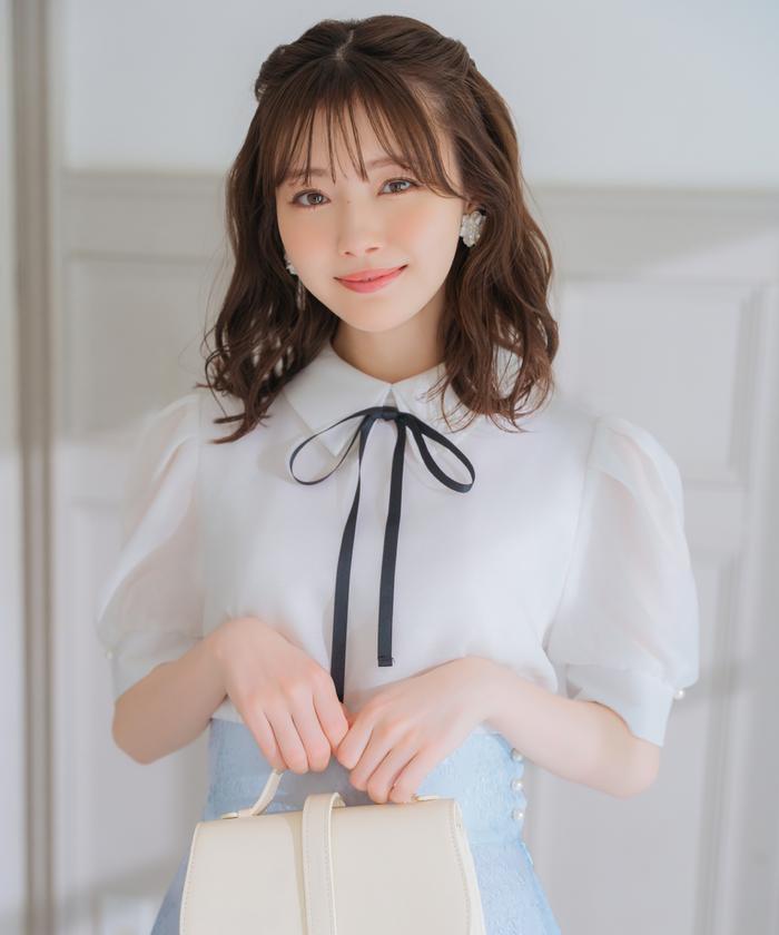 セール 40%OFF】ダブルカラーオーガンジーパフブラウス