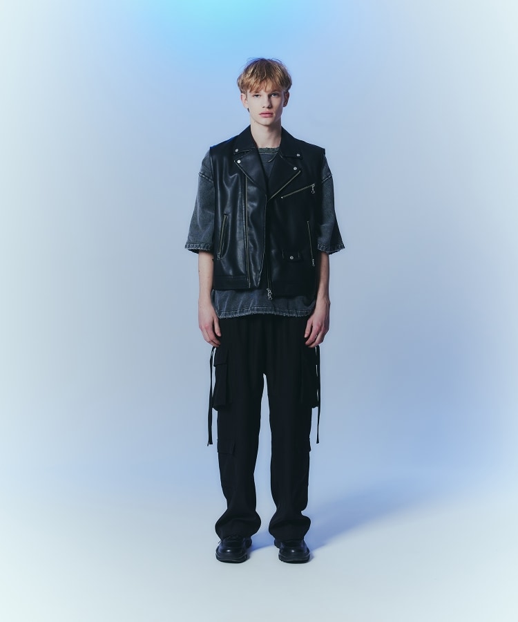 ベストとしても着れる\tHermes\tEffet Kaleidoscopeジャケット セール 60%OFF】シンセティックレザーダブルライダースベスト