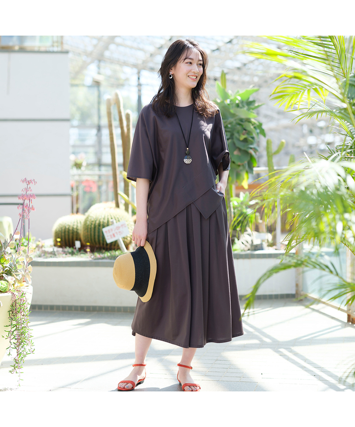 アイレネ - IRENE | Asymmetry Lace Panel Jersey Tops-Light
