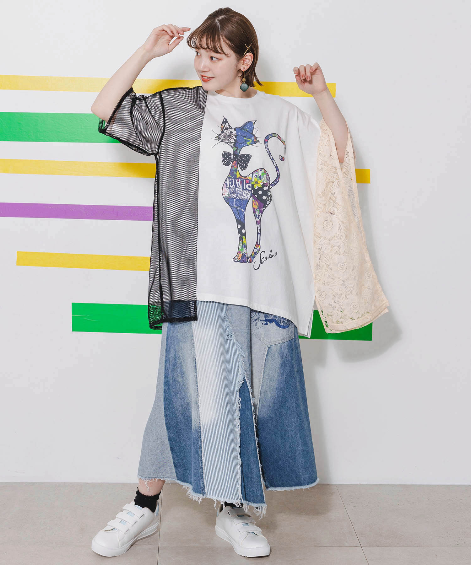 クーポン】【セール 50%OFF】スカラー ScoLar レース×POPネコ柄 クーポン】【セール 50%OFF】スカラー ScoLar レース×POPネコ柄