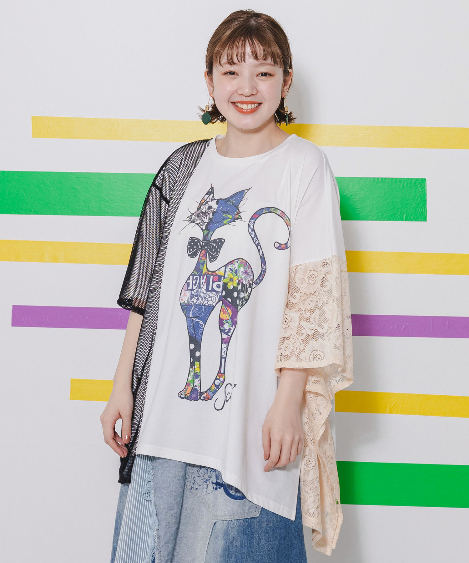 クーポン】【セール 50%OFF】スカラー ScoLar レース×POPネコ柄 クーポン】【セール 50%OFF】スカラー ScoLar レース×POPネコ柄