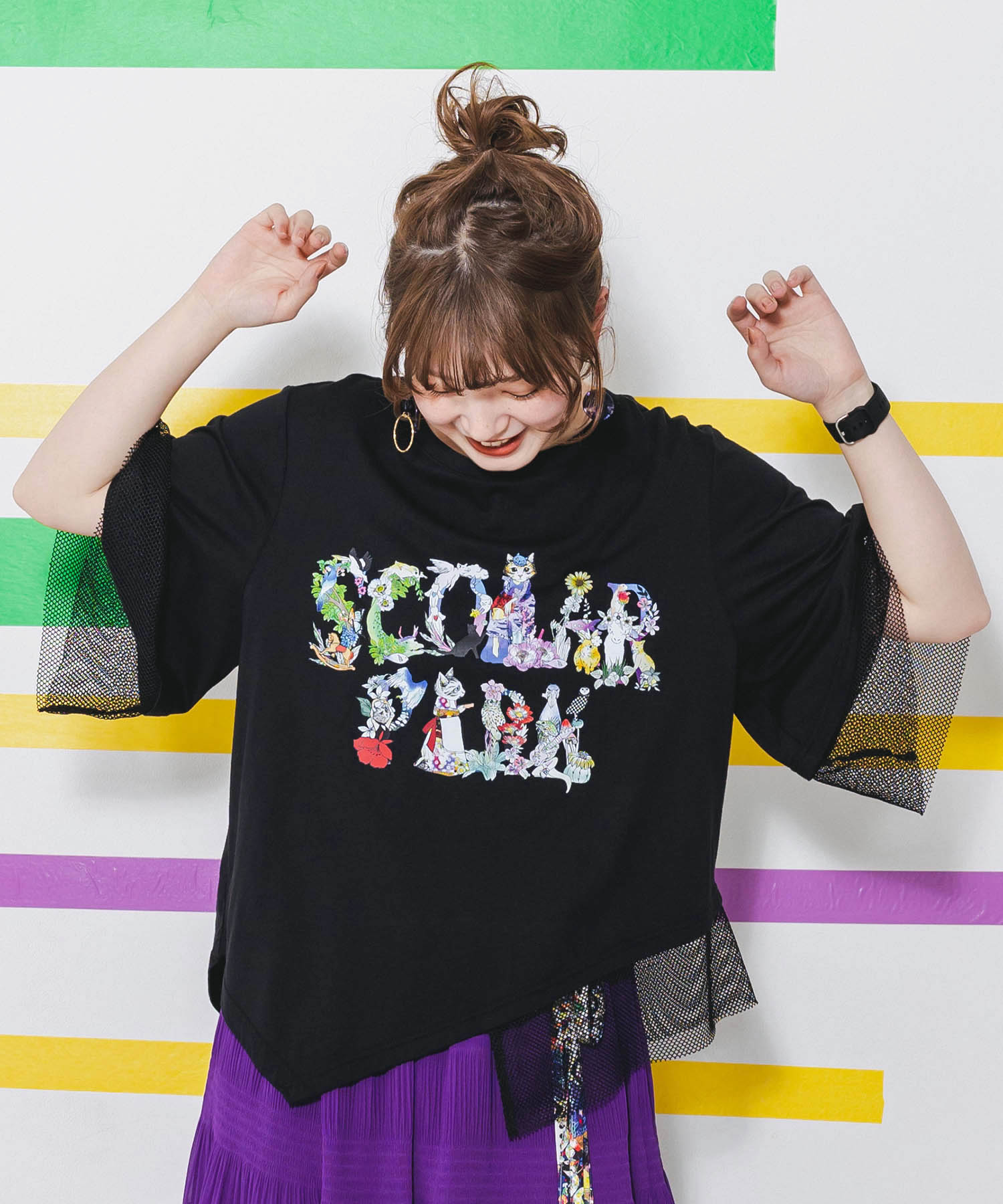 クーポン】スカラー ScoLar ネコ花アニマル ロゴメッシュ切替