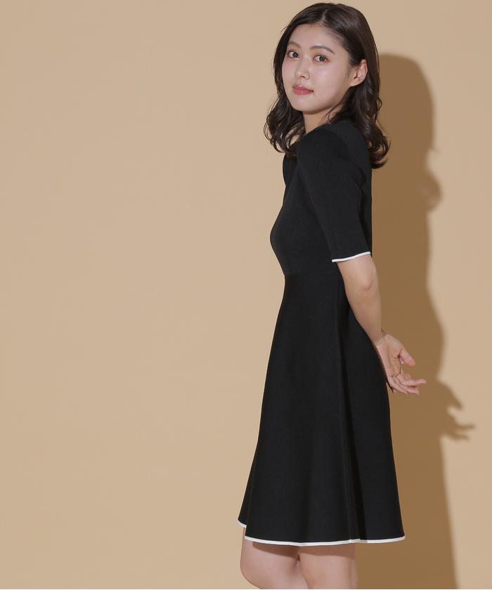 ジルバイジルスチュアート　フレアミニニットワンピース JILL by JILL STUART｜バイカラーフレアミニニットワンピース