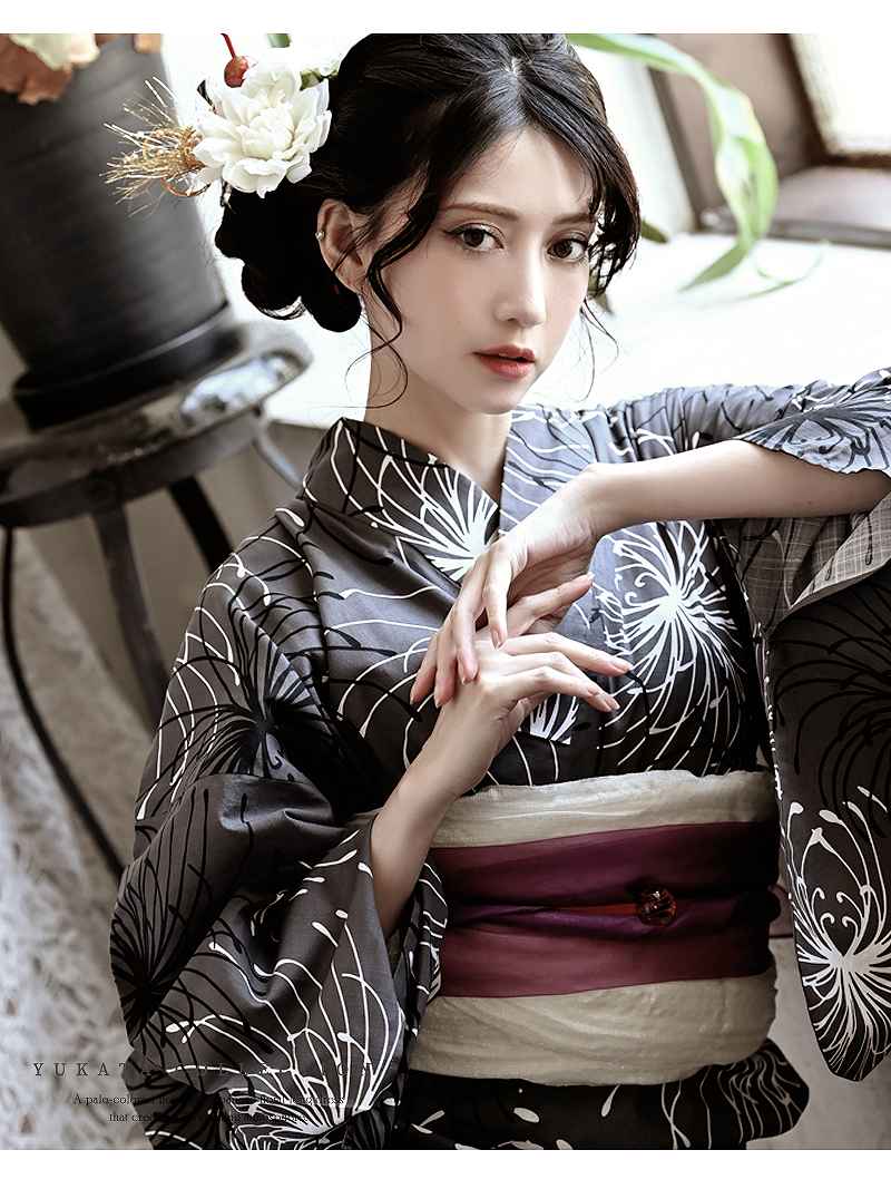リューユ Rew-You 浴衣 彼岸花 花火 モノトーン ゆかた 黒浴衣 リューユ Rew-You 浴衣 彼岸花 花火 モノトーン ゆかた 黒浴衣