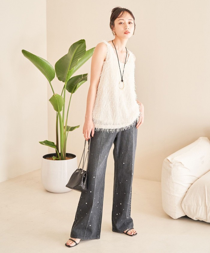 セール 50%OFF】フリンジノースリーブトップス(506249647