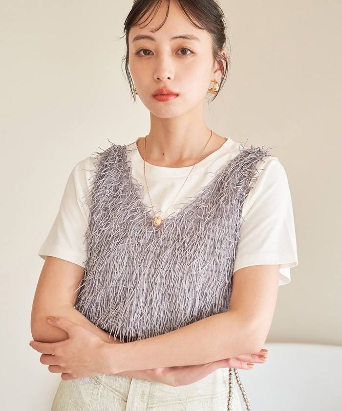 箔プリントオーバーサイズノースリトップス（Tシャツ/カットソー