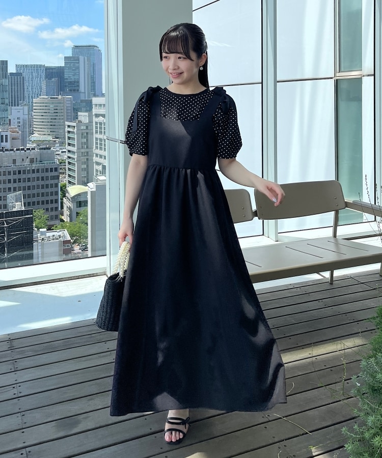 アンドクチュール＊ラップロングワンピース　リボン　フレア　黒　38 アンドクチュール＊ラップロングワンピースリボンフレア黒38