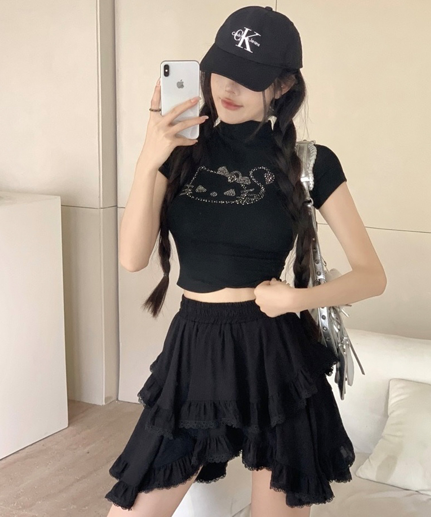 ショップニコニコ ShopNikoNiko ハイウエスト ティアード レース
