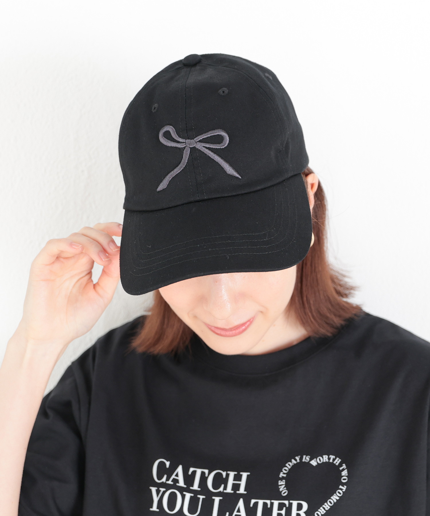 コルザ COLZA リボン刺繍キャップ 帽子 キャップ レディース 白