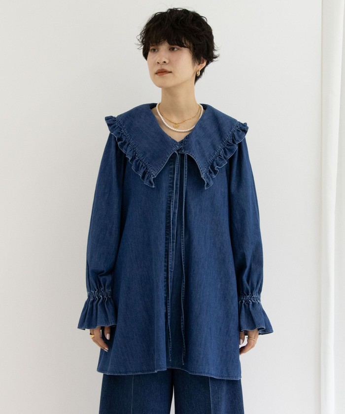 セール】【RM denim】ビッグカラー2WAYデニムブラウス(506206344