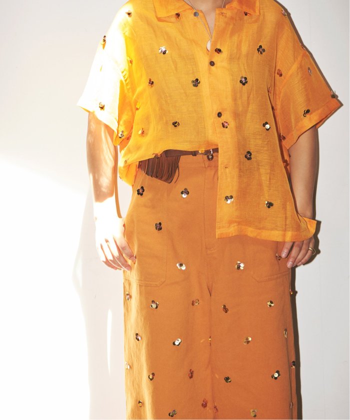 【美品】JOURNAL STANDARD 24年 シアーリネンスパンコールシャツ YOU LOOK GOOD×JS】シアーリネンスパンコールシャツ（シャツ