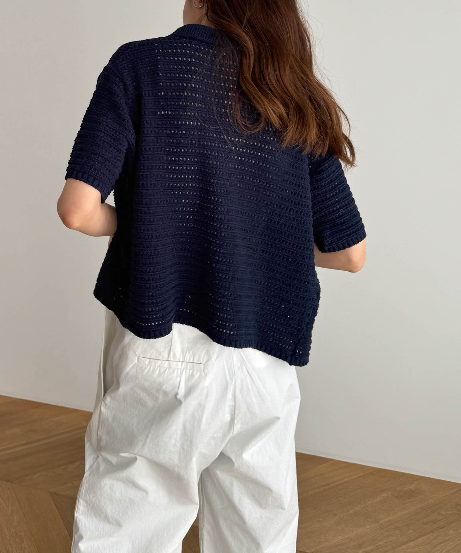 El mar(エルマール)襟付きクロシェ編み半袖カーディガン CANAL JEAN（キャナルジーン）の「El mar 襟付きクロシェ編み