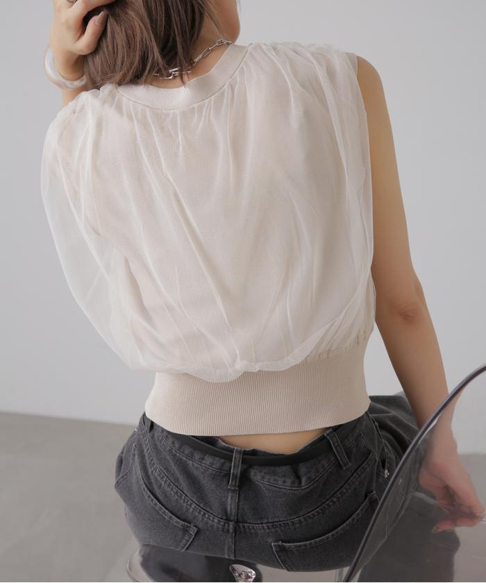 ニット セーター ニットチュールレイヤードノースリーブ レディース セール 20%OFF】前後2wayチュールレイヤードノースリーブニット