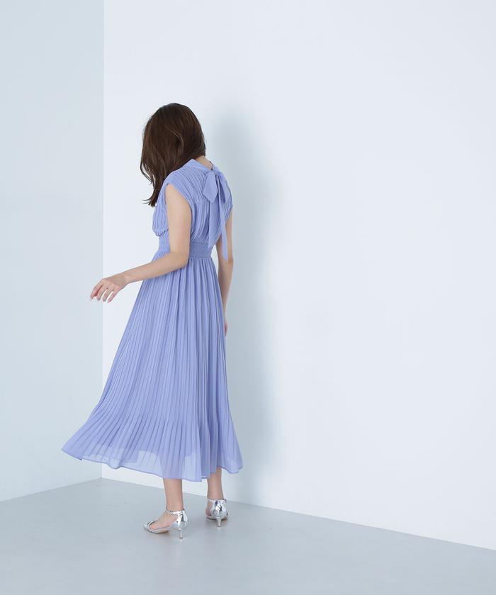 【新品未使用品】フリーダ 木版バックリボンフリルワンピース フリーサイズ ブルー 新品 Freada フリーダ 木版バックリボンフリルワンピース ブルー