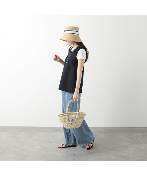 MIUMIU ラフィアハット 5HC342 2CQU リボン (506278725