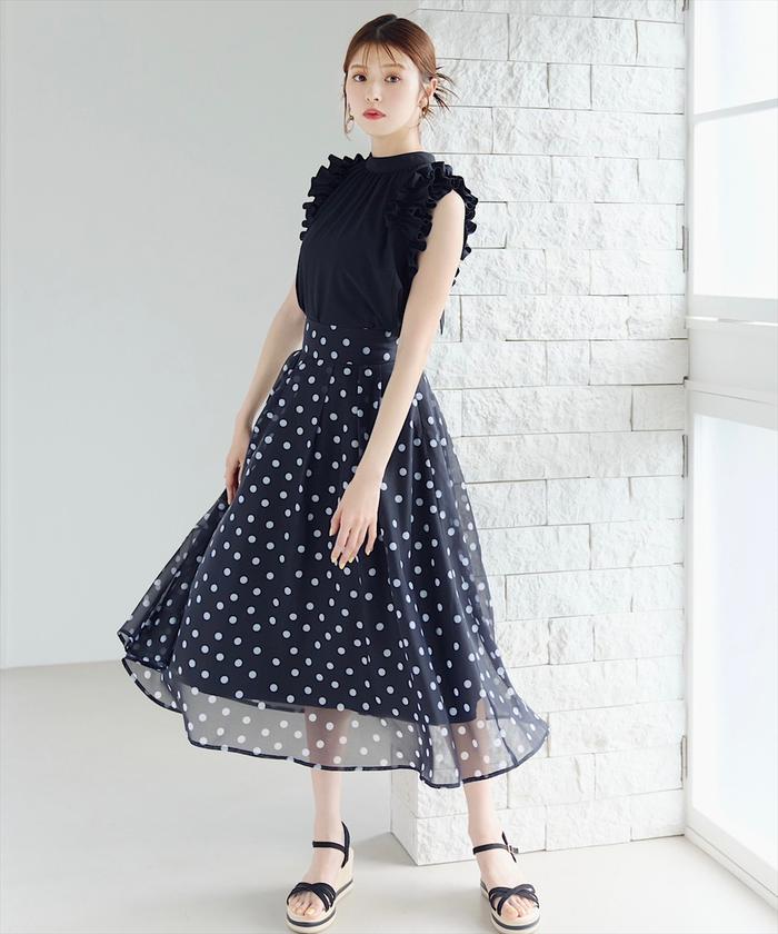 セール 30%OFF】シアードットボリュームフレアスカート