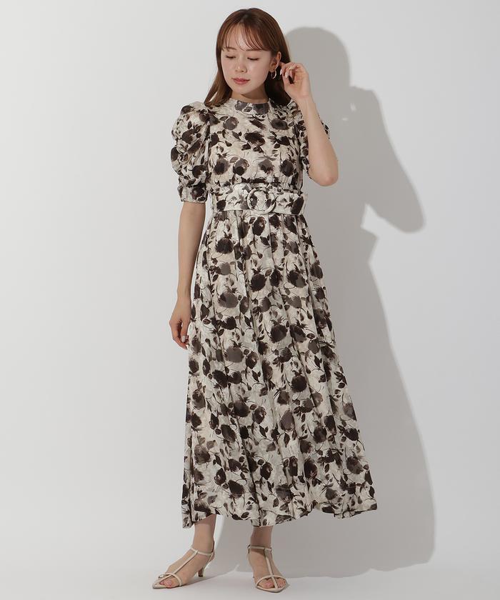 セール 50%OFF】フラワープリントベルト付きワンピース セール 50%OFF】フラワープリントベルト付きワンピース