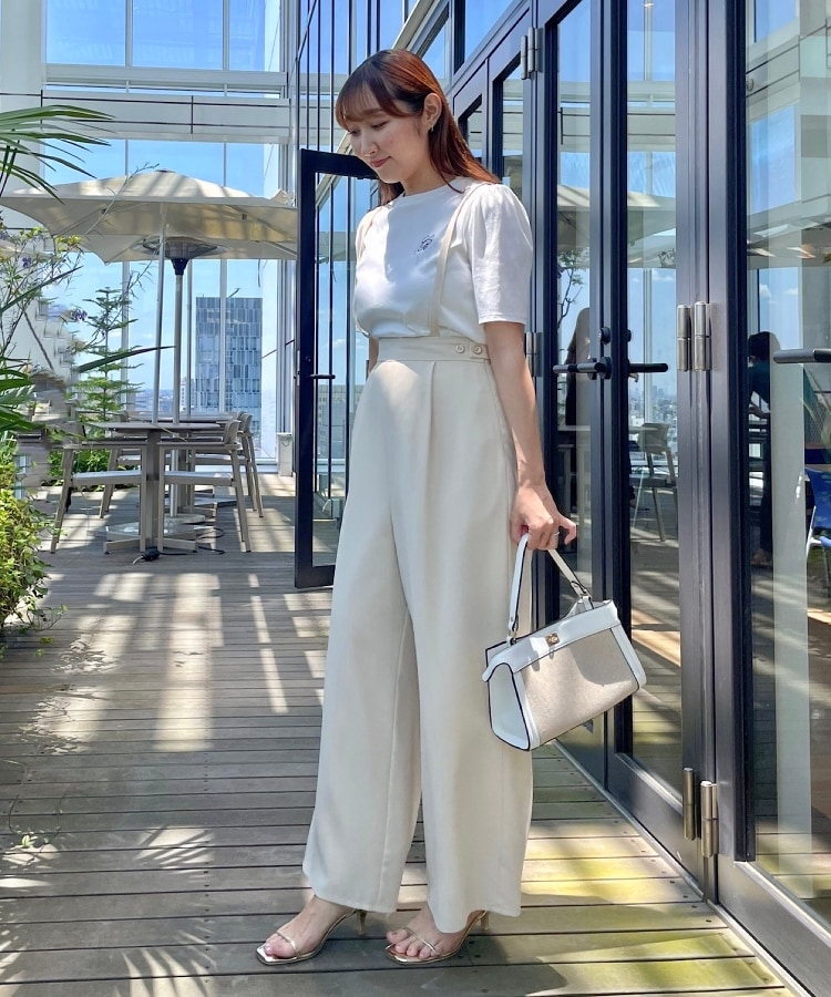 couture brooch ガウチョパンツ　オフィス　仕事服　おしゃれ　リボン リボン付き・通勤】シャンブレーワイドパンツ（6～9分丈パンツ