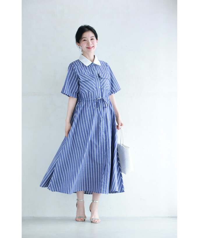 日本未入荷 YSO★ストライプキャット・ルームシャツワンピース セール】 ◇ブロードシャツワンピース （ワンピース）｜human
