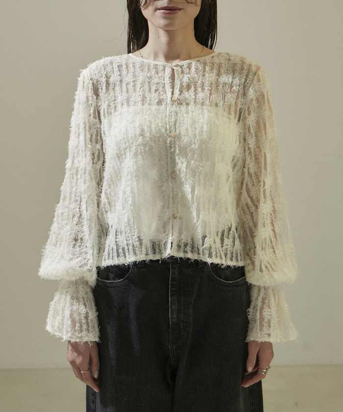 SALONadametrope'web限定2WAYシアーフリンジチュールブラウス セール】【WEB限定】2WAYシアーフリンジチュールブラウス