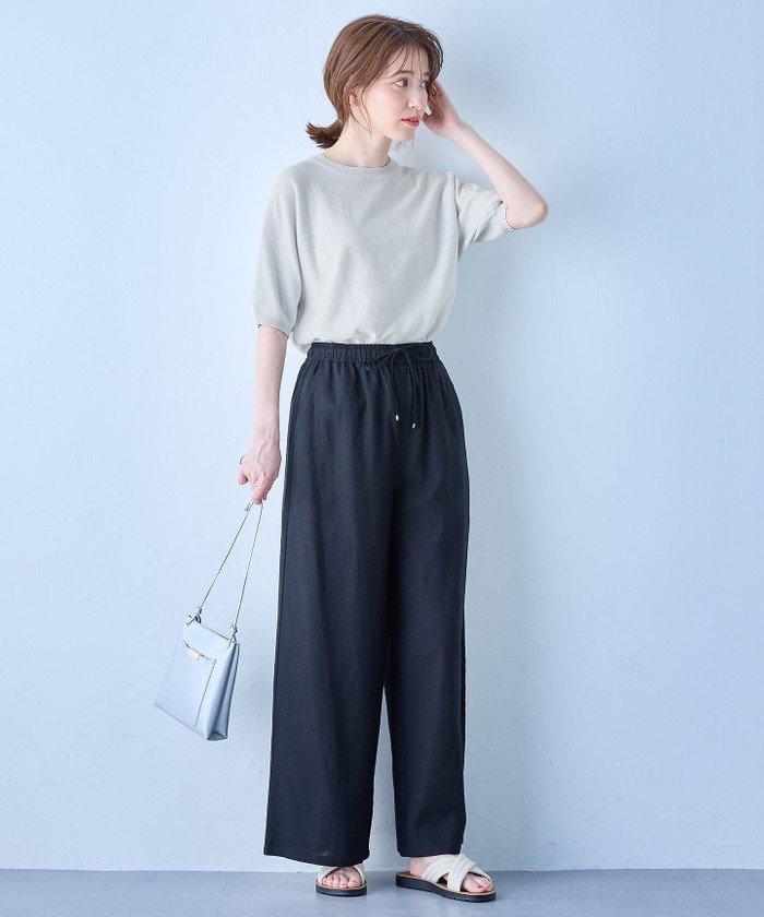 セール 20%OFF】【ウエストゴム】リネンレーヨンワイドパンツ