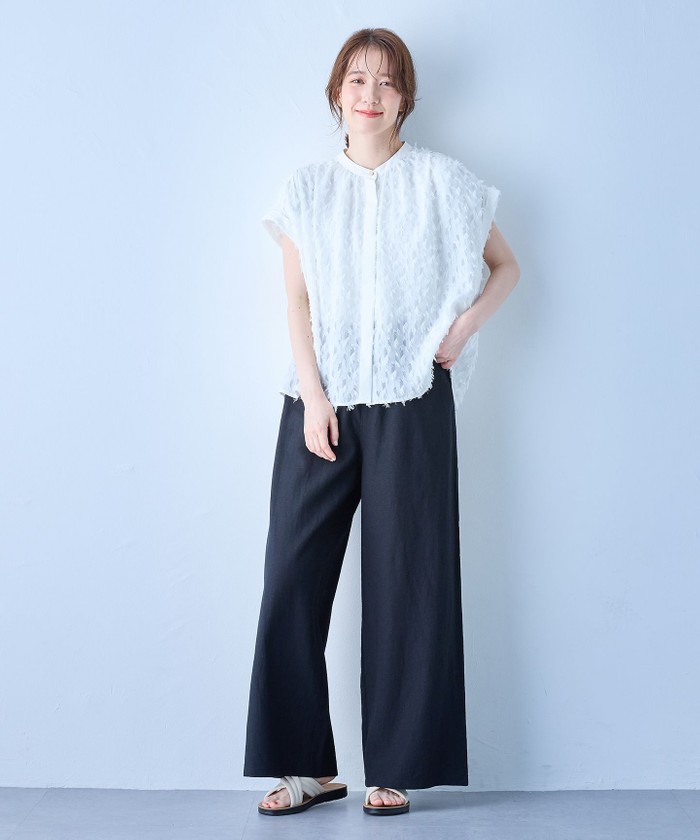 セール 20%OFF】【ウエストゴム】リネンレーヨンワイドパンツ