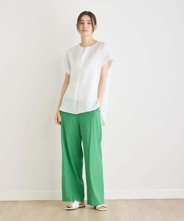 美品 イネド INED 2024 半袖リネンブラウス 定価2.4万 シャツ セール】リネン半袖スキッパーブラウス(506131432) | イネド