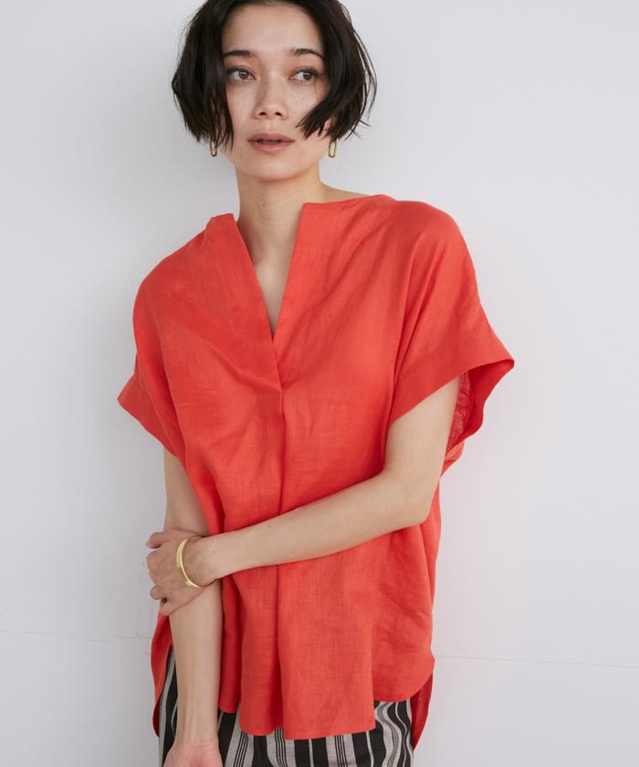 美品 イネド INED 2024 半袖リネンブラウス 定価2.4万 シャツ セール】リネン半袖スキッパーブラウス(506131432) | イネド