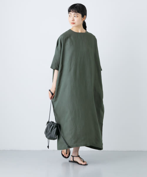 【かぐれ】リネンレーヨンワイドワンピース かぐれ ワンピース 「2サイズ展開」リネンレーヨンワイド