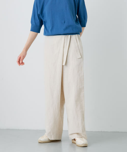 【極美品】かぐれ コットン リネン ラップ イージーパンツ ワイドパンツ かぐれ パンツ コットンリネンラップパンツ レディース