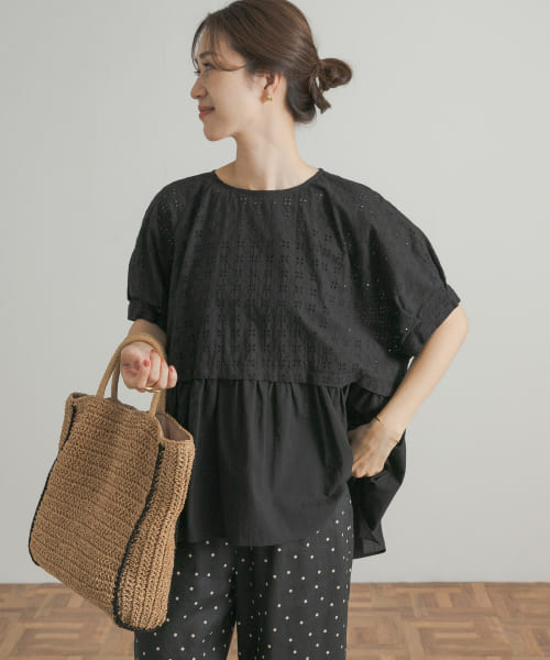 セール 30%OFF】レース切替ギャザーペプラムブラウス(506316479