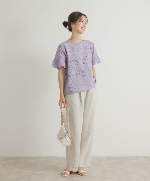 クーポン】【セール 30%OFF】アイレットレースブラウス