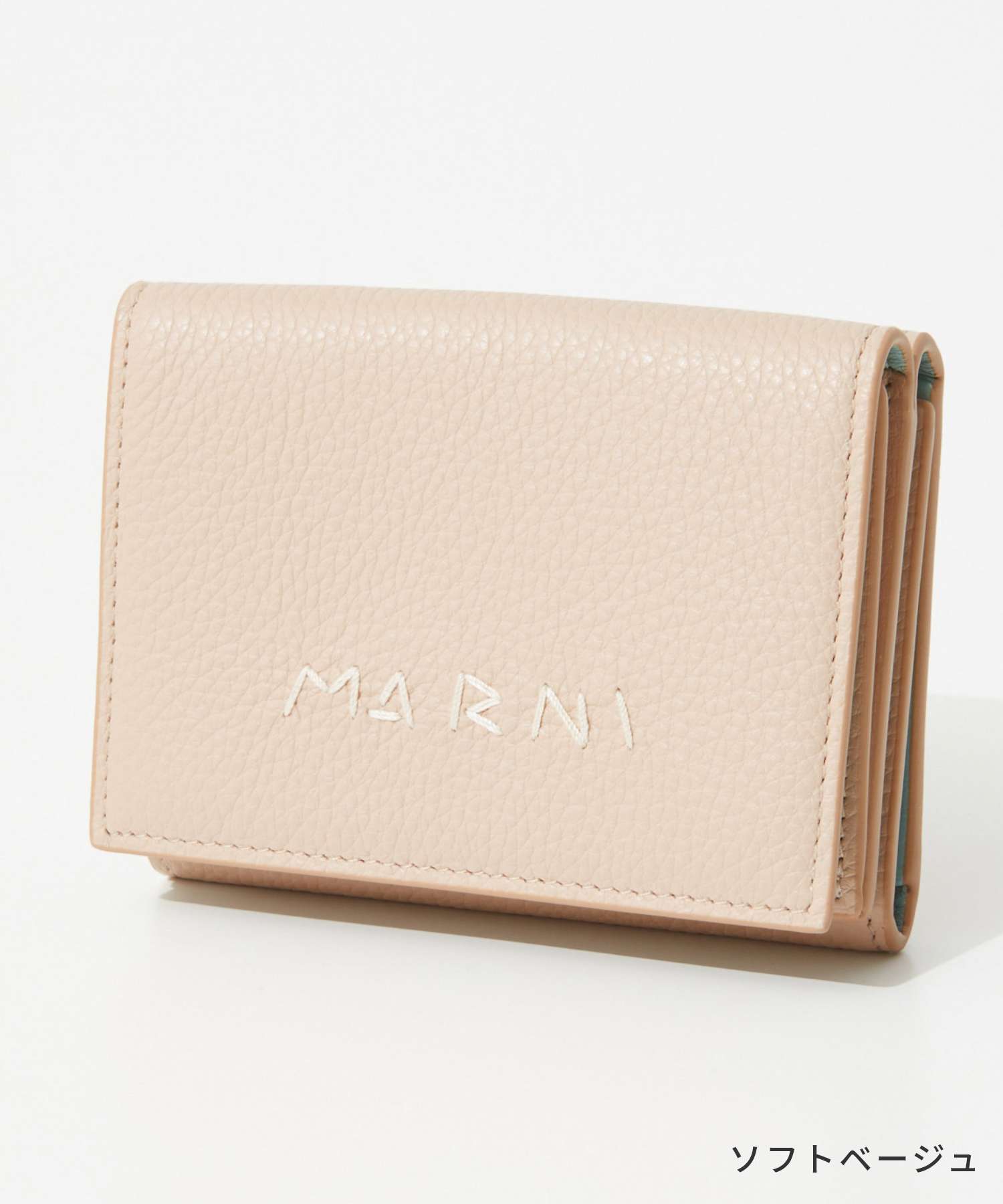 財布・小物その他 MARNI Woman Wallet Beige PFMO0111U0P6948 00W60 Beige leather trifold wallet with Marni Mending | Marni