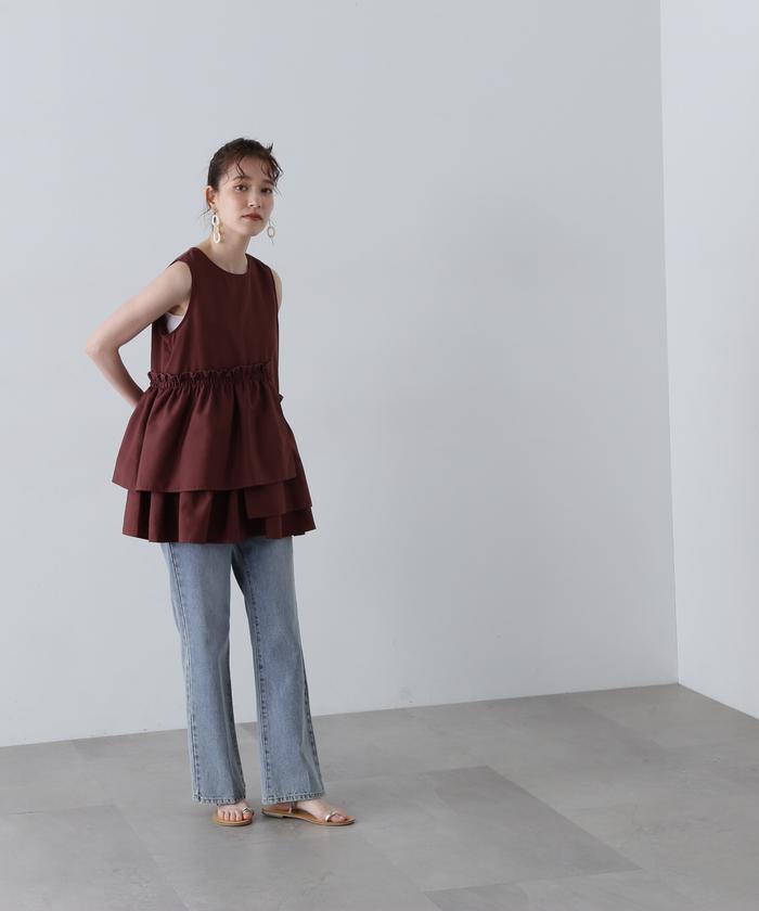 セール 10%OFF】アシメフリルノースリーブブラウス(506318477