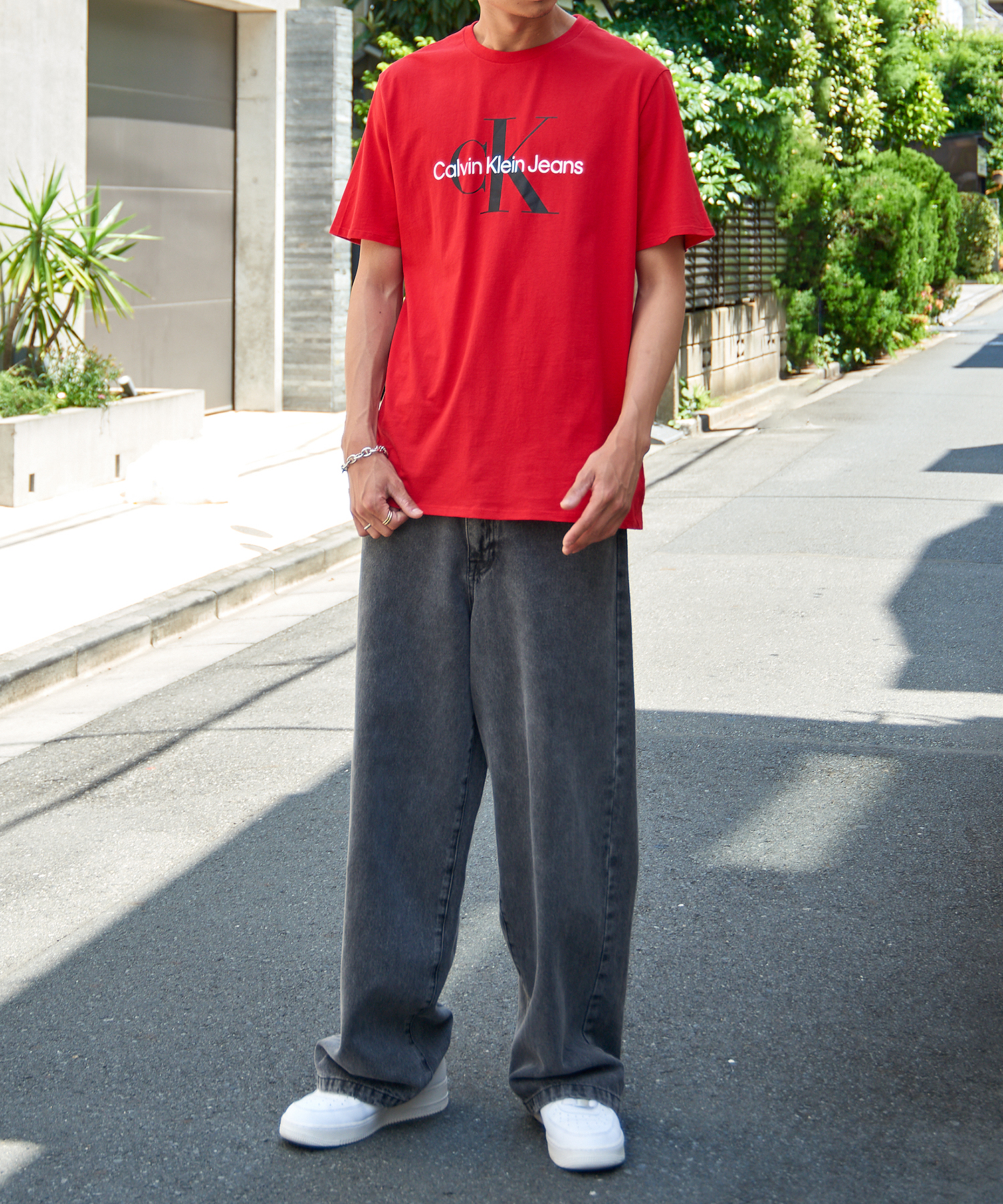 カルバン クライン    フロントロゴ プリント Tシャツ 半袖 クルーネック 40DC813 （レッド） カルバン クライン Calvin Klein フロントロゴ プリント Tシャツ