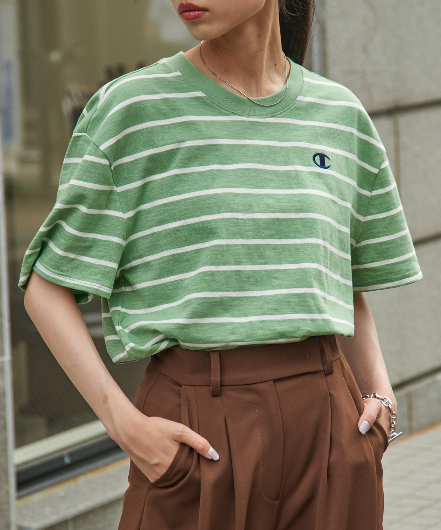 【WEB限定】Champion ボーダー Tシャツ セール】チャンピオン Champion ワンポイント ボーダー