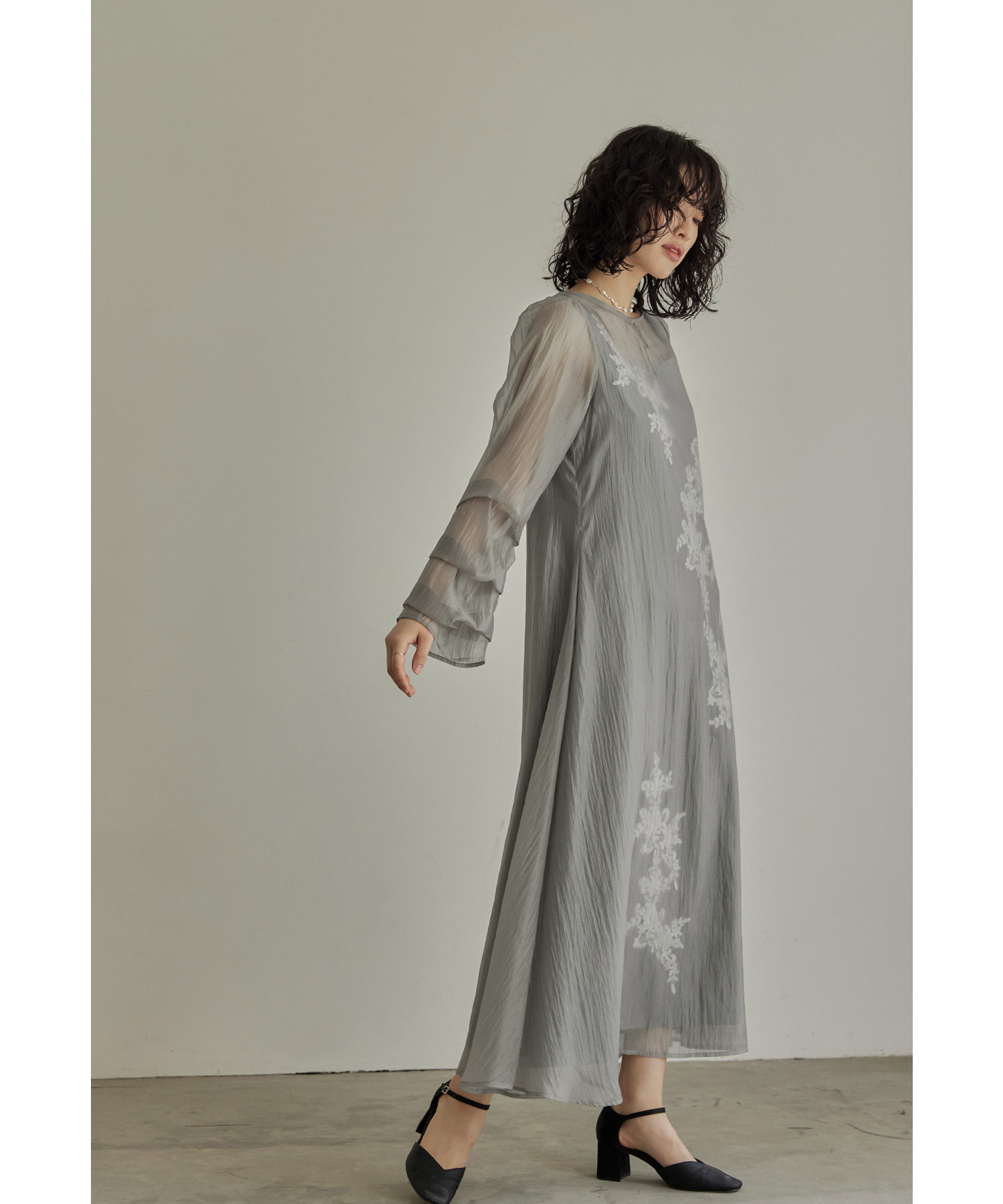 LE'RURE Sheer A-line onepiece マスタード LE'RURE Sheer A-line onepiece マスタード